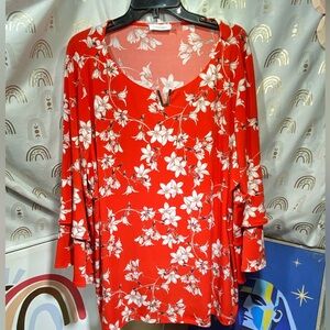 Calvin Klein Collection Red Floral Blouse